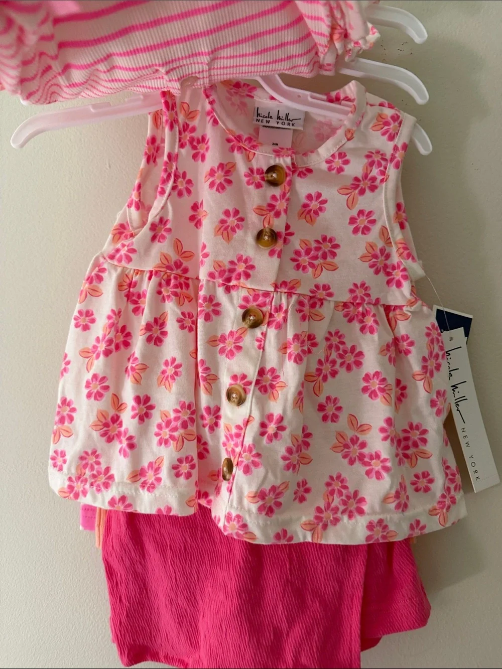 Girls Pink Floral & Stripe Pajama Set - 3-Piece Sleepwear